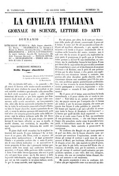 La civiltà italiana giornale di scienze, lettere ed arti