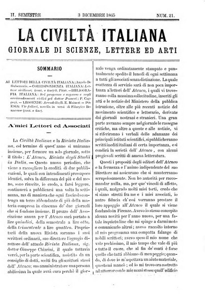 La civiltà italiana giornale di scienze, lettere ed arti