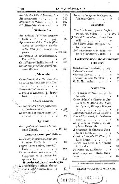 La civiltà italiana giornale di scienze, lettere ed arti