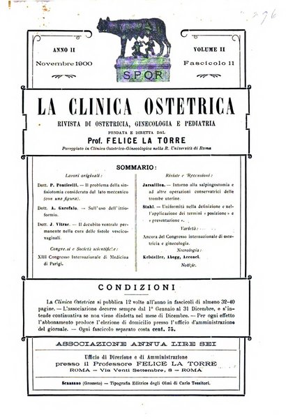 La clinica ostetrica rivista di ostetricia, ginecologia e pediatria. - A. 1, n. 1 (1899)-a. 40, n. 12 (dic. 1938)