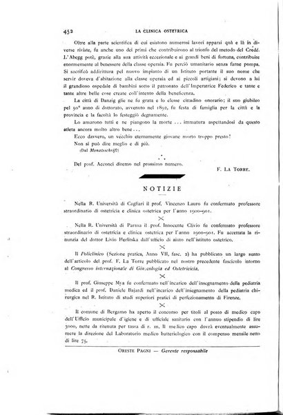 La clinica ostetrica rivista di ostetricia, ginecologia e pediatria. - A. 1, n. 1 (1899)-a. 40, n. 12 (dic. 1938)