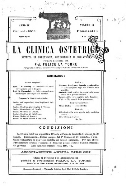 La clinica ostetrica rivista di ostetricia, ginecologia e pediatria. - A. 1, n. 1 (1899)-a. 40, n. 12 (dic. 1938)