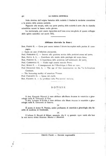 La clinica ostetrica rivista di ostetricia, ginecologia e pediatria. - A. 1, n. 1 (1899)-a. 40, n. 12 (dic. 1938)