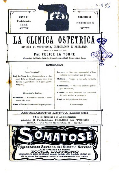 La clinica ostetrica rivista di ostetricia, ginecologia e pediatria. - A. 1, n. 1 (1899)-a. 40, n. 12 (dic. 1938)