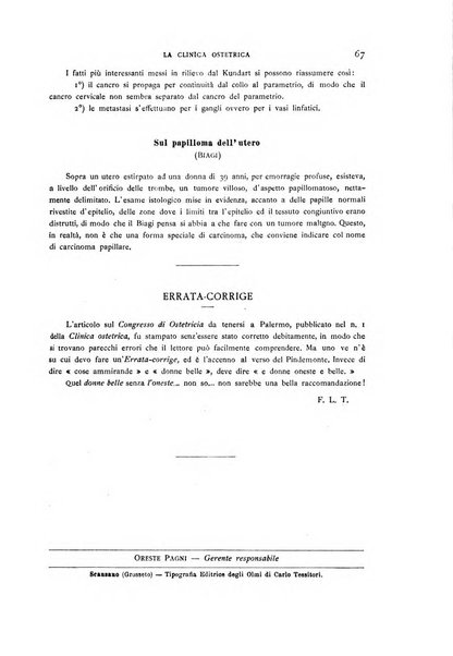 La clinica ostetrica rivista di ostetricia, ginecologia e pediatria. - A. 1, n. 1 (1899)-a. 40, n. 12 (dic. 1938)