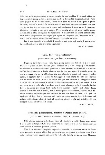 La clinica ostetrica rivista di ostetricia, ginecologia e pediatria. - A. 1, n. 1 (1899)-a. 40, n. 12 (dic. 1938)