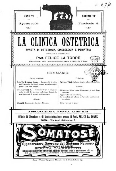 La clinica ostetrica rivista di ostetricia, ginecologia e pediatria. - A. 1, n. 1 (1899)-a. 40, n. 12 (dic. 1938)