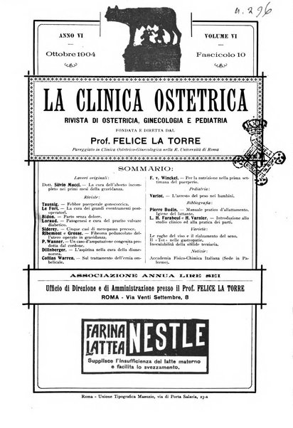 La clinica ostetrica rivista di ostetricia, ginecologia e pediatria. - A. 1, n. 1 (1899)-a. 40, n. 12 (dic. 1938)