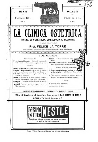 La clinica ostetrica rivista di ostetricia, ginecologia e pediatria. - A. 1, n. 1 (1899)-a. 40, n. 12 (dic. 1938)