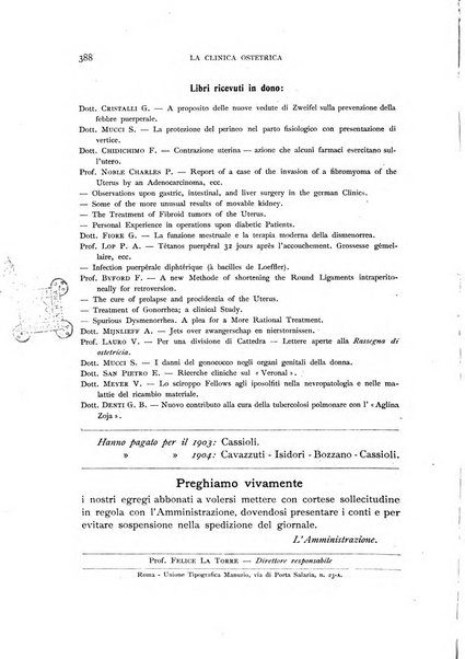 La clinica ostetrica rivista di ostetricia, ginecologia e pediatria. - A. 1, n. 1 (1899)-a. 40, n. 12 (dic. 1938)