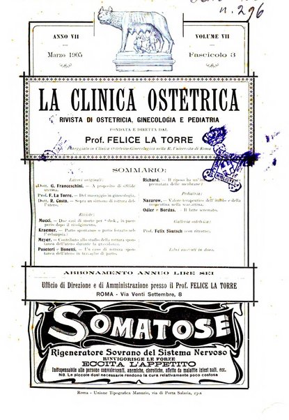 La clinica ostetrica rivista di ostetricia, ginecologia e pediatria. - A. 1, n. 1 (1899)-a. 40, n. 12 (dic. 1938)