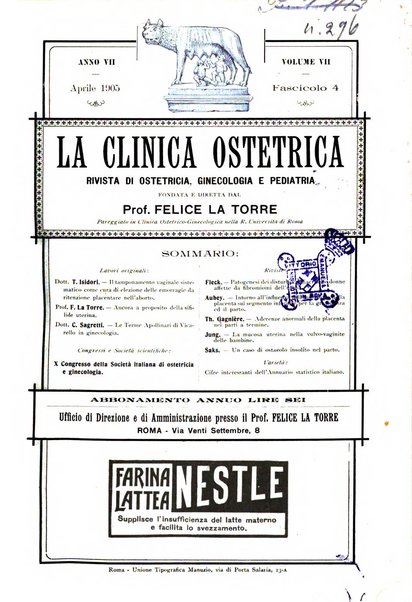 La clinica ostetrica rivista di ostetricia, ginecologia e pediatria. - A. 1, n. 1 (1899)-a. 40, n. 12 (dic. 1938)