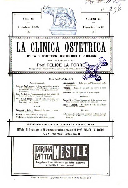 La clinica ostetrica rivista di ostetricia, ginecologia e pediatria. - A. 1, n. 1 (1899)-a. 40, n. 12 (dic. 1938)