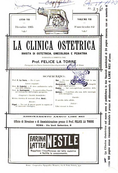 La clinica ostetrica rivista di ostetricia, ginecologia e pediatria. - A. 1, n. 1 (1899)-a. 40, n. 12 (dic. 1938)