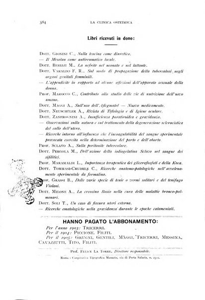 La clinica ostetrica rivista di ostetricia, ginecologia e pediatria. - A. 1, n. 1 (1899)-a. 40, n. 12 (dic. 1938)