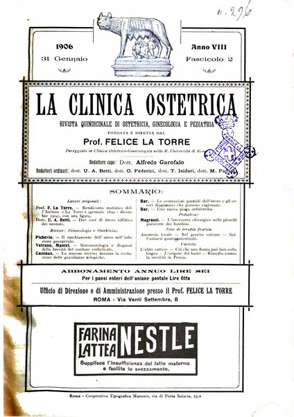 La clinica ostetrica rivista di ostetricia, ginecologia e pediatria. - A. 1, n. 1 (1899)-a. 40, n. 12 (dic. 1938)