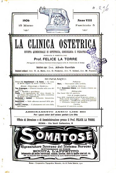 La clinica ostetrica rivista di ostetricia, ginecologia e pediatria. - A. 1, n. 1 (1899)-a. 40, n. 12 (dic. 1938)