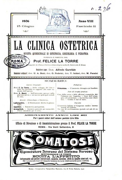 La clinica ostetrica rivista di ostetricia, ginecologia e pediatria. - A. 1, n. 1 (1899)-a. 40, n. 12 (dic. 1938)