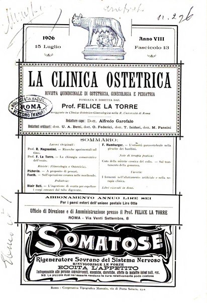 La clinica ostetrica rivista di ostetricia, ginecologia e pediatria. - A. 1, n. 1 (1899)-a. 40, n. 12 (dic. 1938)