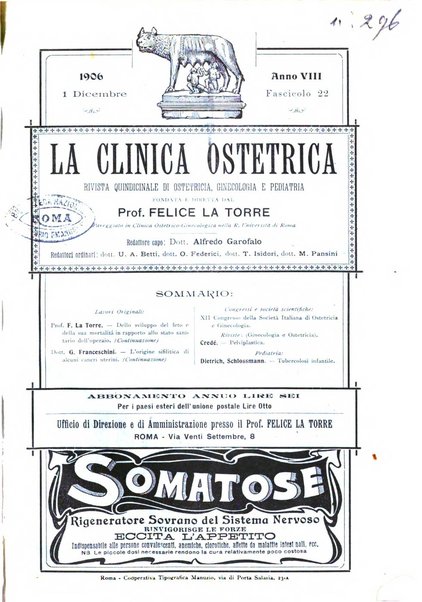 La clinica ostetrica rivista di ostetricia, ginecologia e pediatria. - A. 1, n. 1 (1899)-a. 40, n. 12 (dic. 1938)