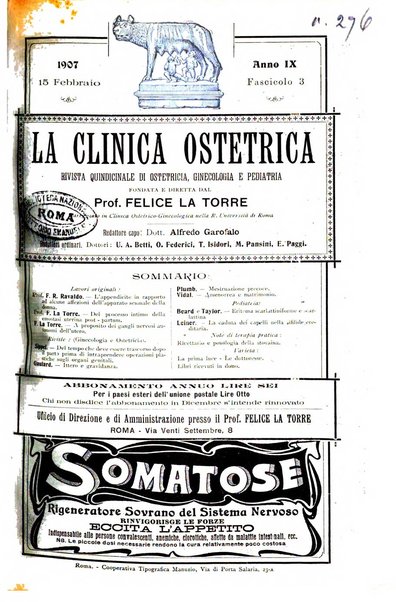 La clinica ostetrica rivista di ostetricia, ginecologia e pediatria. - A. 1, n. 1 (1899)-a. 40, n. 12 (dic. 1938)