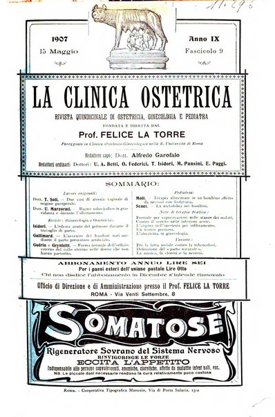 La clinica ostetrica rivista di ostetricia, ginecologia e pediatria. - A. 1, n. 1 (1899)-a. 40, n. 12 (dic. 1938)