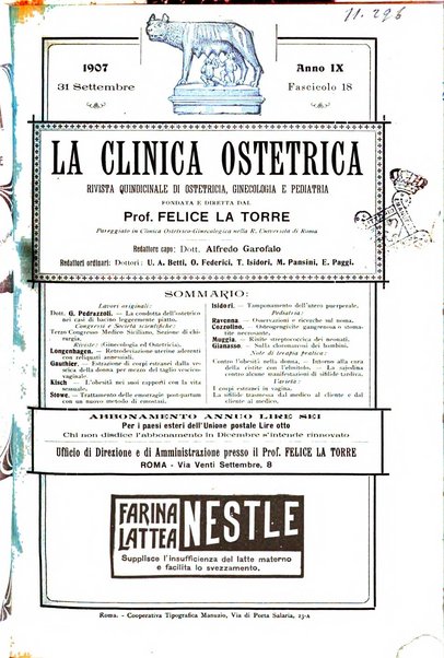 La clinica ostetrica rivista di ostetricia, ginecologia e pediatria. - A. 1, n. 1 (1899)-a. 40, n. 12 (dic. 1938)