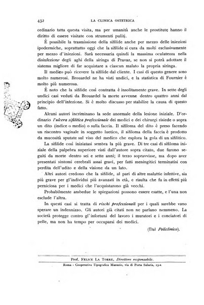 La clinica ostetrica rivista di ostetricia, ginecologia e pediatria. - A. 1, n. 1 (1899)-a. 40, n. 12 (dic. 1938)