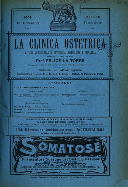 La clinica ostetrica rivista di ostetricia, ginecologia e pediatria. - A. 1, n. 1 (1899)-a. 40, n. 12 (dic. 1938)