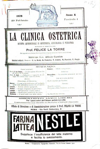 La clinica ostetrica rivista di ostetricia, ginecologia e pediatria. - A. 1, n. 1 (1899)-a. 40, n. 12 (dic. 1938)