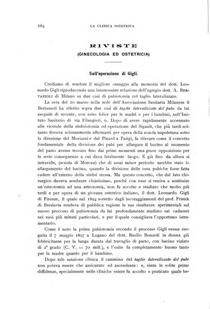 La clinica ostetrica rivista di ostetricia, ginecologia e pediatria. - A. 1, n. 1 (1899)-a. 40, n. 12 (dic. 1938)