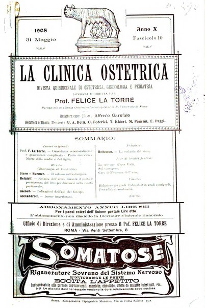 La clinica ostetrica rivista di ostetricia, ginecologia e pediatria. - A. 1, n. 1 (1899)-a. 40, n. 12 (dic. 1938)