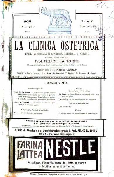 La clinica ostetrica rivista di ostetricia, ginecologia e pediatria. - A. 1, n. 1 (1899)-a. 40, n. 12 (dic. 1938)