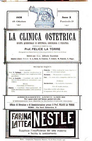 La clinica ostetrica rivista di ostetricia, ginecologia e pediatria. - A. 1, n. 1 (1899)-a. 40, n. 12 (dic. 1938)