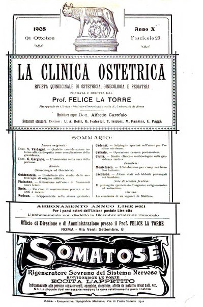 La clinica ostetrica rivista di ostetricia, ginecologia e pediatria. - A. 1, n. 1 (1899)-a. 40, n. 12 (dic. 1938)