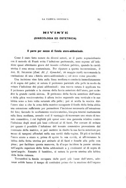 La clinica ostetrica rivista di ostetricia, ginecologia e pediatria. - A. 1, n. 1 (1899)-a. 40, n. 12 (dic. 1938)