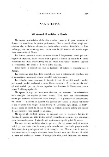 La clinica ostetrica rivista di ostetricia, ginecologia e pediatria. - A. 1, n. 1 (1899)-a. 40, n. 12 (dic. 1938)