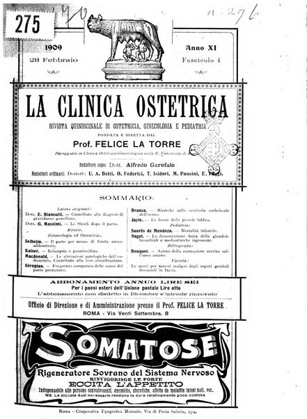 La clinica ostetrica rivista di ostetricia, ginecologia e pediatria. - A. 1, n. 1 (1899)-a. 40, n. 12 (dic. 1938)