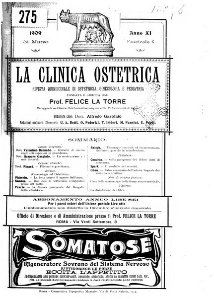 La clinica ostetrica rivista di ostetricia, ginecologia e pediatria. - A. 1, n. 1 (1899)-a. 40, n. 12 (dic. 1938)