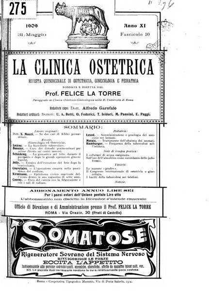 La clinica ostetrica rivista di ostetricia, ginecologia e pediatria. - A. 1, n. 1 (1899)-a. 40, n. 12 (dic. 1938)