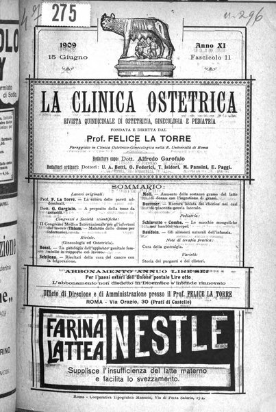 La clinica ostetrica rivista di ostetricia, ginecologia e pediatria. - A. 1, n. 1 (1899)-a. 40, n. 12 (dic. 1938)