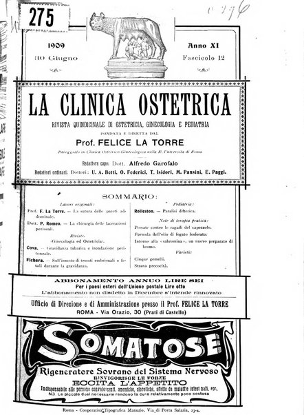 La clinica ostetrica rivista di ostetricia, ginecologia e pediatria. - A. 1, n. 1 (1899)-a. 40, n. 12 (dic. 1938)