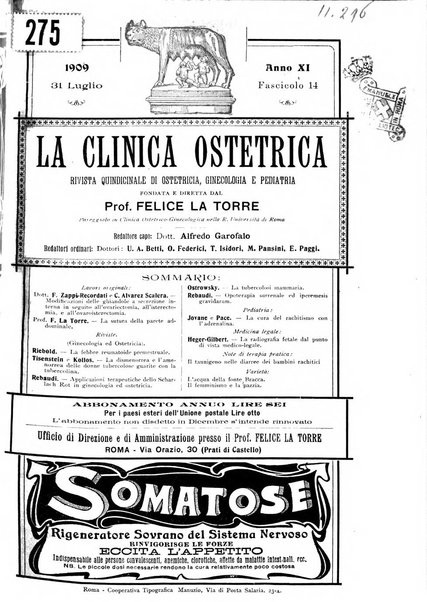 La clinica ostetrica rivista di ostetricia, ginecologia e pediatria. - A. 1, n. 1 (1899)-a. 40, n. 12 (dic. 1938)