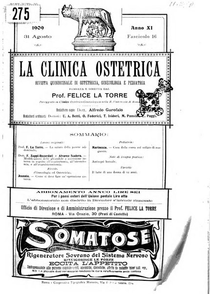 La clinica ostetrica rivista di ostetricia, ginecologia e pediatria. - A. 1, n. 1 (1899)-a. 40, n. 12 (dic. 1938)