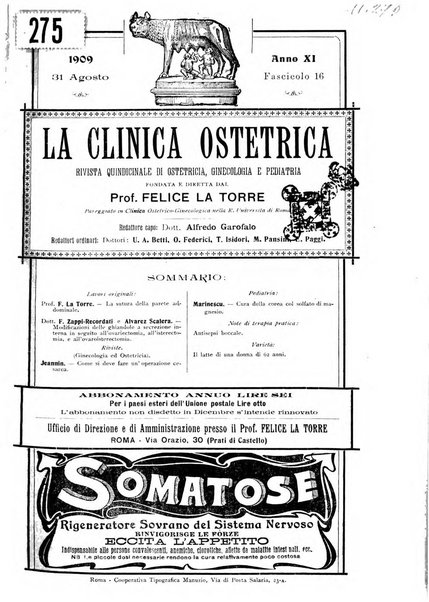 La clinica ostetrica rivista di ostetricia, ginecologia e pediatria. - A. 1, n. 1 (1899)-a. 40, n. 12 (dic. 1938)