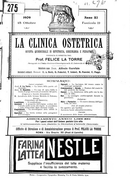 La clinica ostetrica rivista di ostetricia, ginecologia e pediatria. - A. 1, n. 1 (1899)-a. 40, n. 12 (dic. 1938)