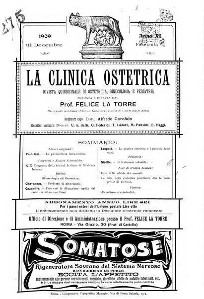 La clinica ostetrica rivista di ostetricia, ginecologia e pediatria. - A. 1, n. 1 (1899)-a. 40, n. 12 (dic. 1938)