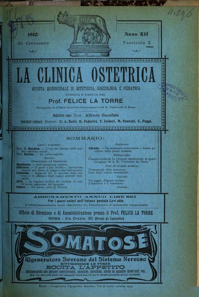 La clinica ostetrica rivista di ostetricia, ginecologia e pediatria. - A. 1, n. 1 (1899)-a. 40, n. 12 (dic. 1938)