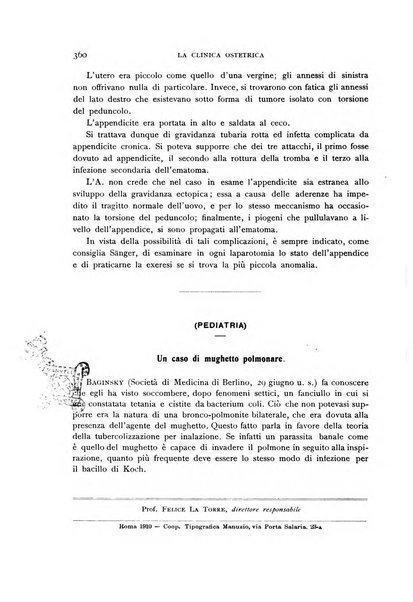 La clinica ostetrica rivista di ostetricia, ginecologia e pediatria. - A. 1, n. 1 (1899)-a. 40, n. 12 (dic. 1938)