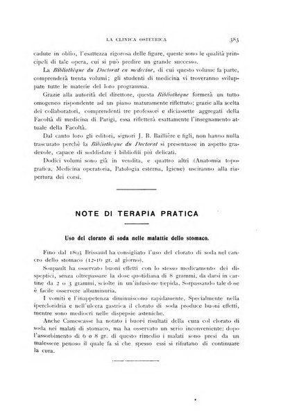 La clinica ostetrica rivista di ostetricia, ginecologia e pediatria. - A. 1, n. 1 (1899)-a. 40, n. 12 (dic. 1938)